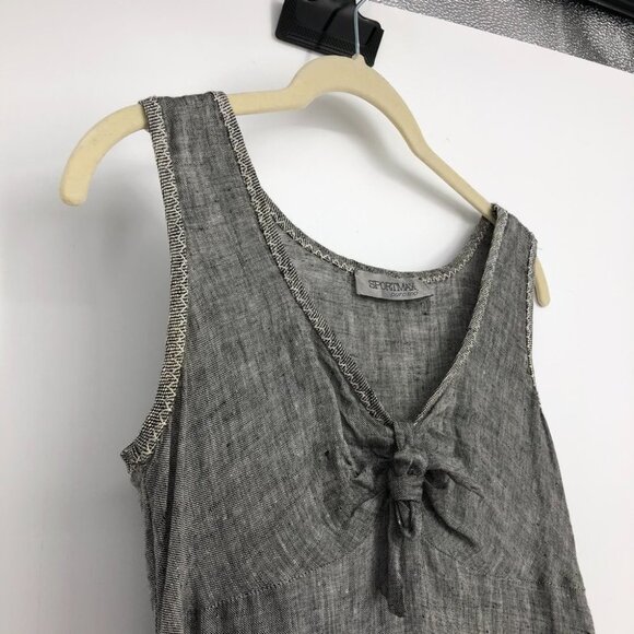 SPORTMAX grey Sleevless knot front pure linen above knee dress A  line - Picture 3 of 15